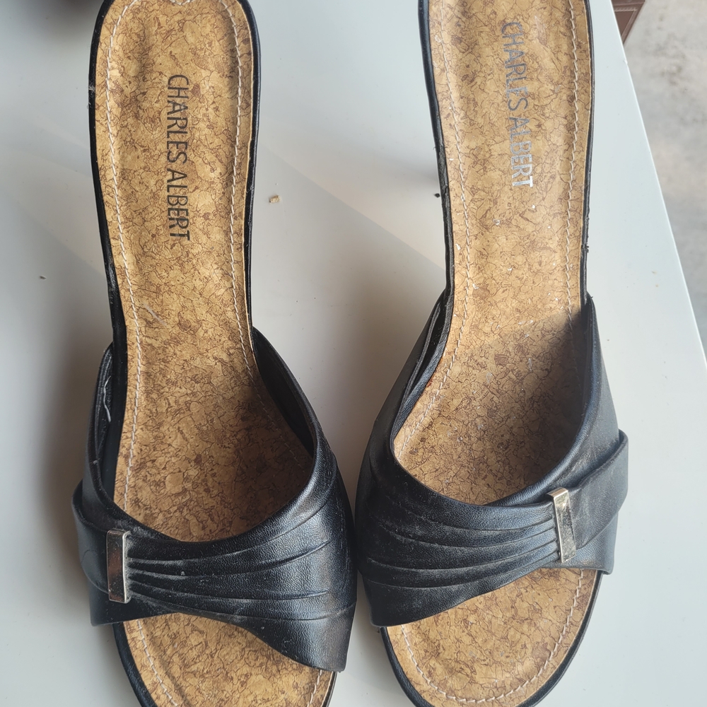 Charles Albert Black Mules with Cork Footbed
